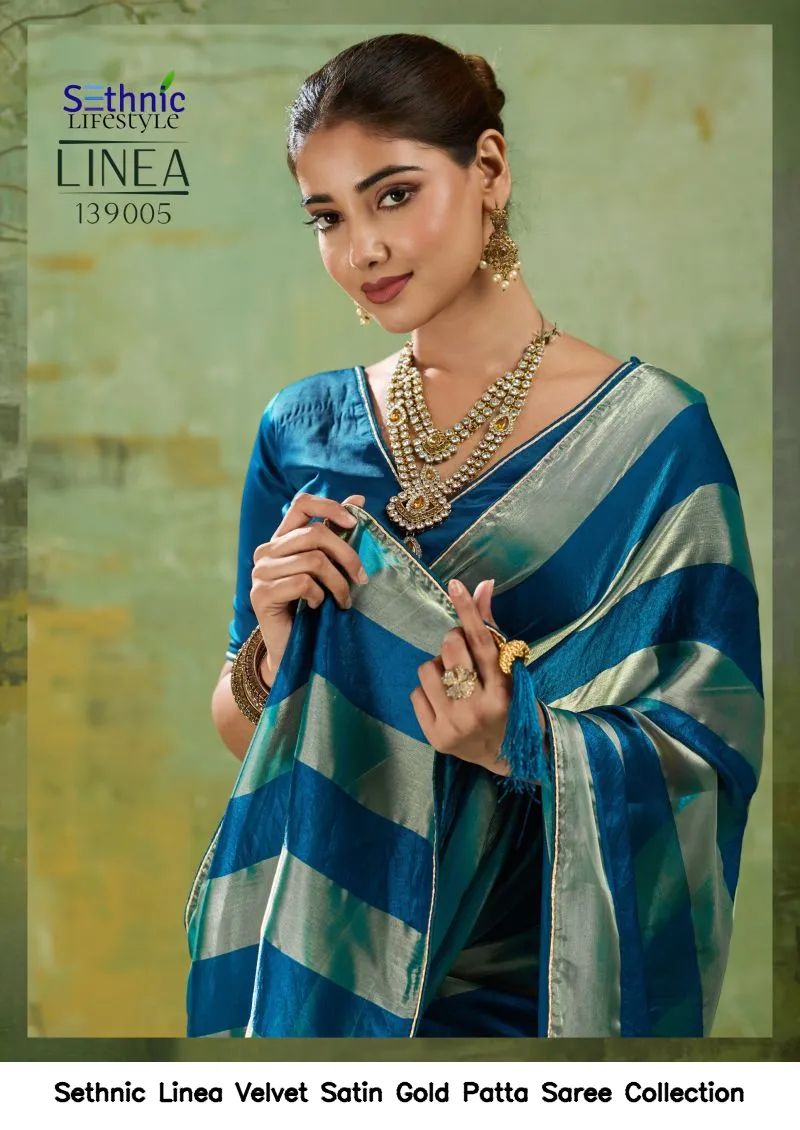 Sethnic Linea Velvet Satin Gold Patta Saree Collection - Image 9