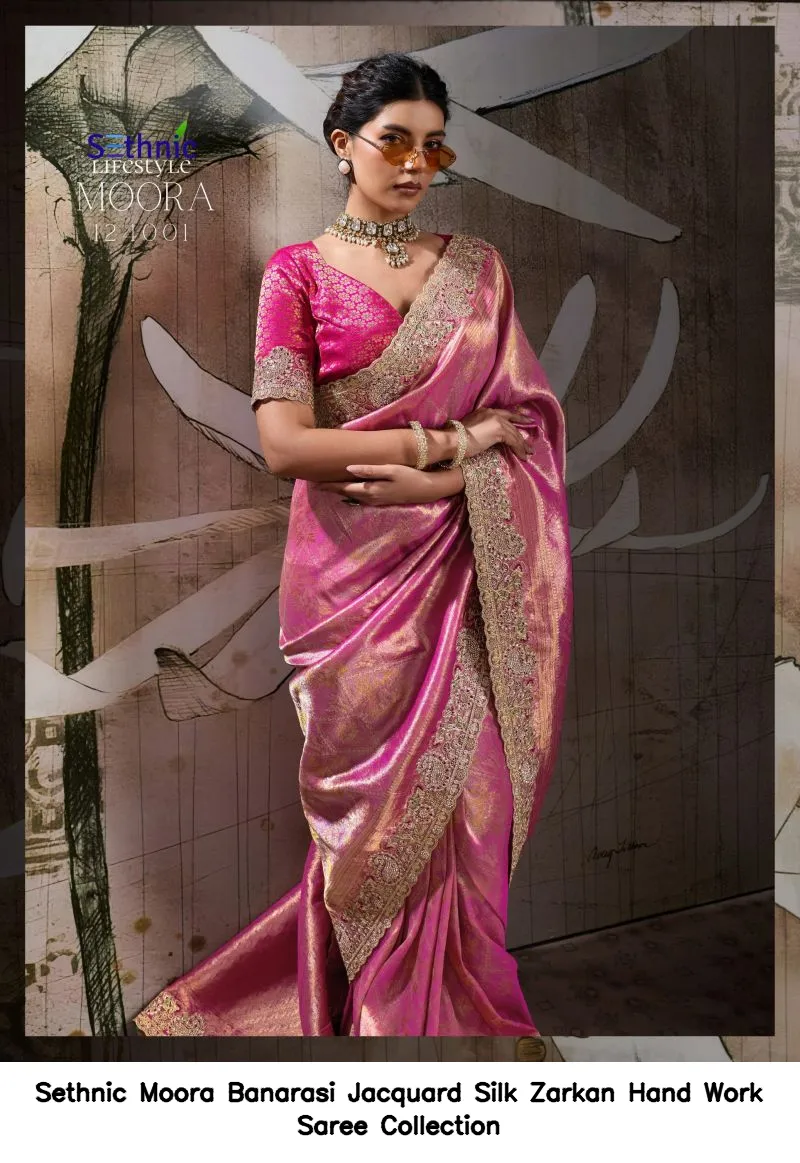 Sethnic Moora Banarasi Jacquard Silk Zarkan Hand Work Saree Collection - Image 10