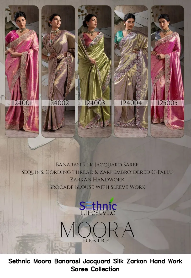Sethnic Moora Banarasi Jacquard Silk Zarkan Hand Work Saree Collection - Image 12