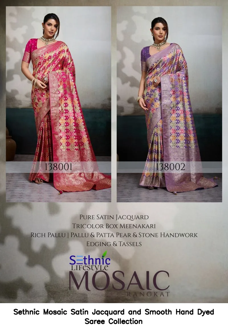 Sethnic Mosaic Satin Jacquard and Smooth Hand Dyed Saree Collection - Image 2