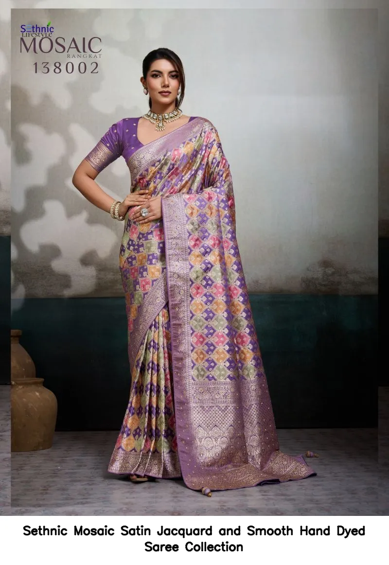 Sethnic Mosaic Satin Jacquard and Smooth Hand Dyed Saree Collection - Image 3