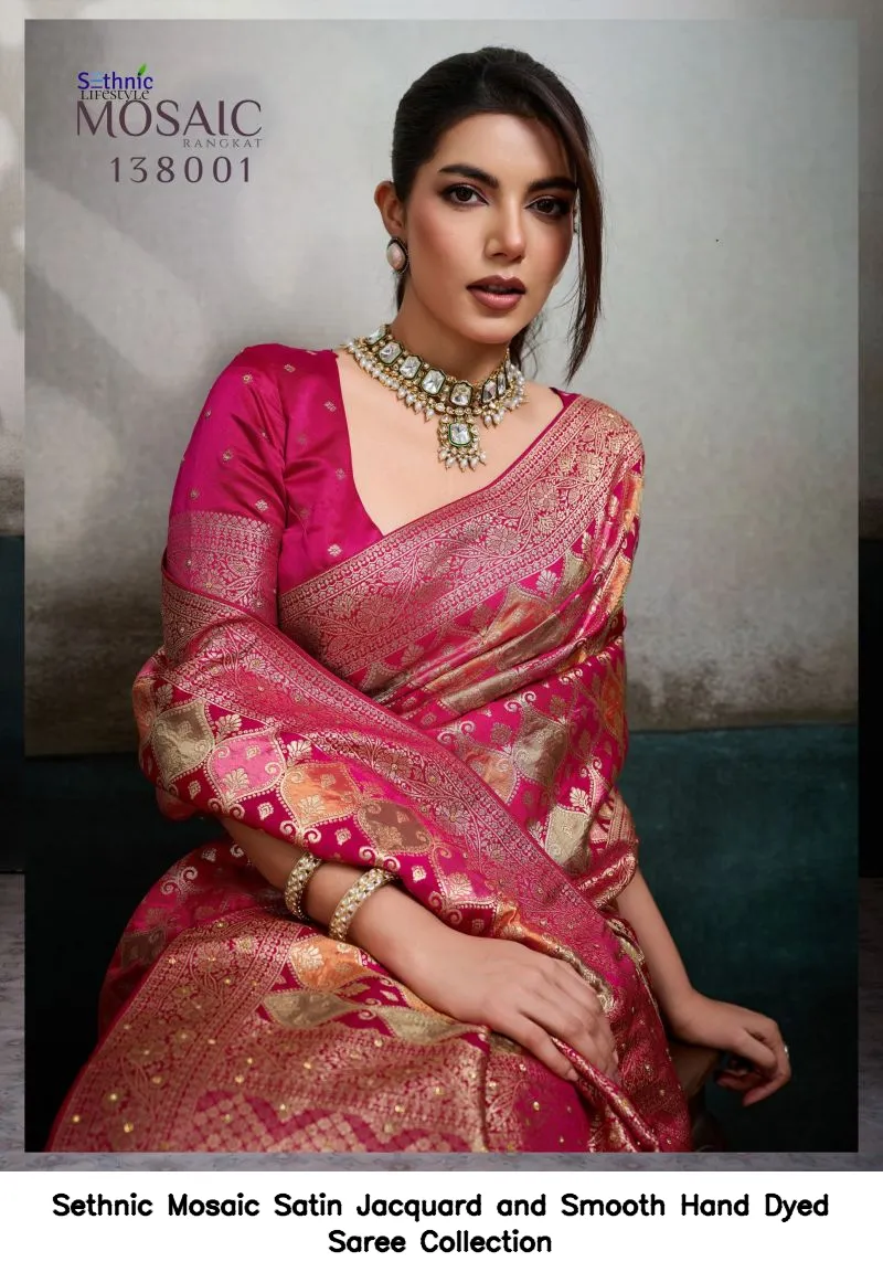 Sethnic Mosaic Satin Jacquard and Smooth Hand Dyed Saree Collection - Image 4