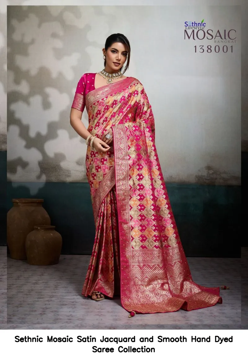 Sethnic Mosaic Satin Jacquard and Smooth Hand Dyed Saree Collection - Image 5