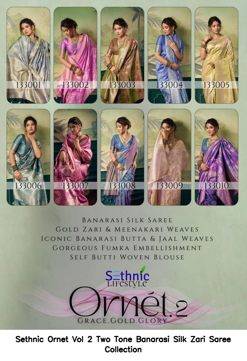 Sethnic Ornet Vol 2 Two Tone Banarasi Silk Zari Saree Collection - Image 23