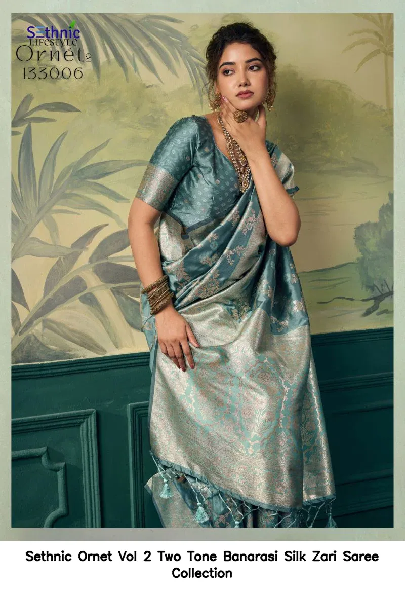 Sethnic Ornet Vol 2 Two Tone Banarasi Silk Zari Saree Collection - Image 3