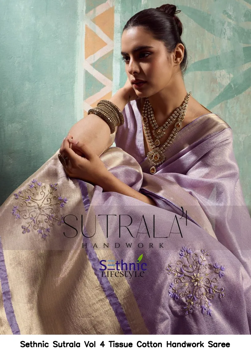 Sethnic Sutrala Vol 4 Tissue Cotton Handwork Saree