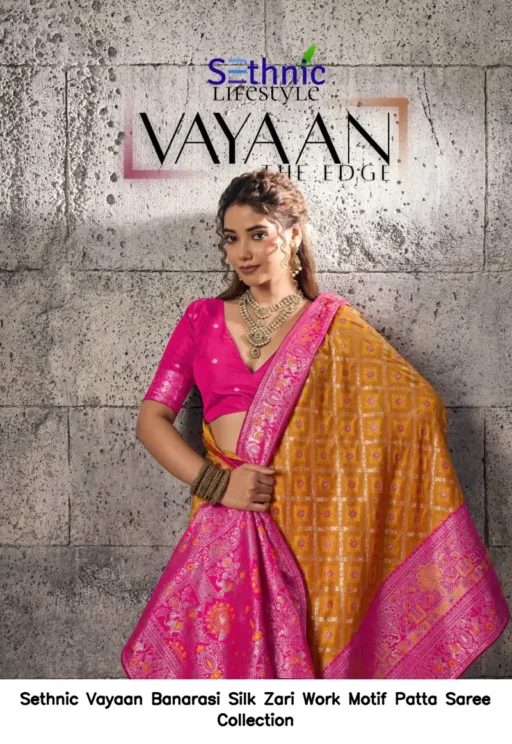 Sethnic Vayaan Banarasi Silk Zari Work Motif Patta Saree Collection