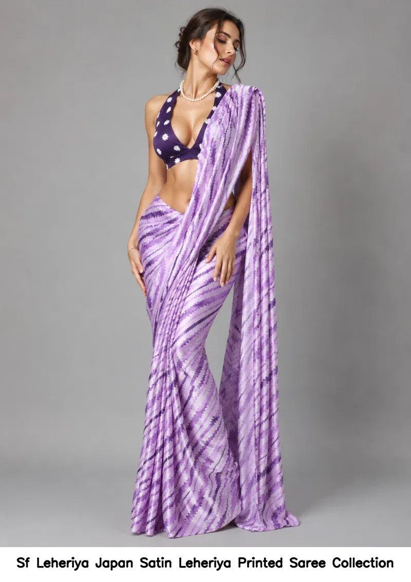 Sf Leheriya Japan Satin Leheriya Printed Saree Collection - Image 4
