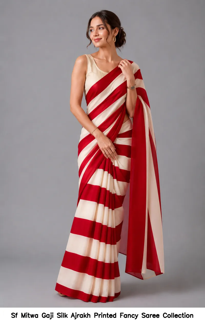 Sf Mitwa Gaji Silk Ajrakh Printed Fancy Saree Collection - Image 2