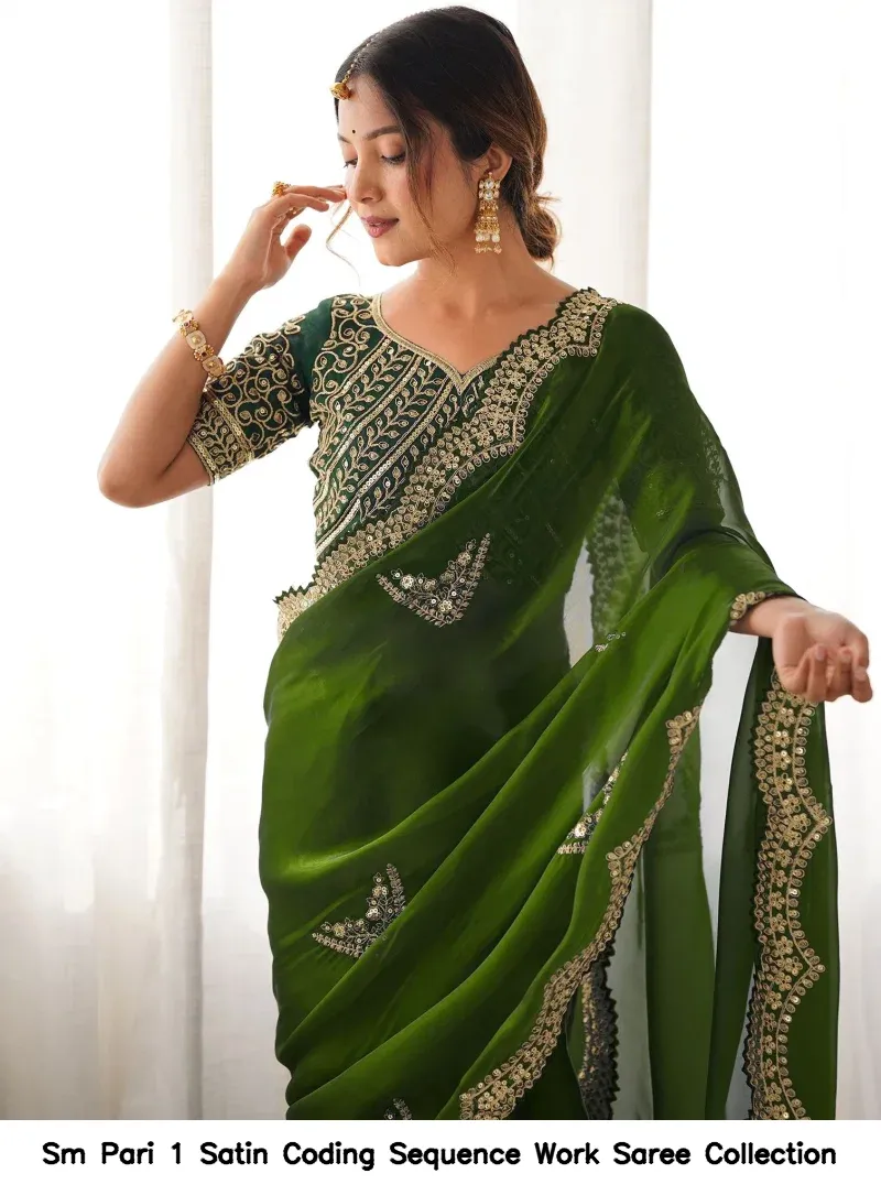 Sm Pari 1 Satin Coding Sequence Work Saree Collection