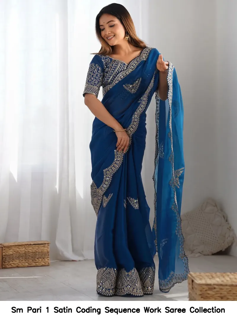 Sm Pari 1 Satin Coding Sequence Work Saree Collection - Image 10