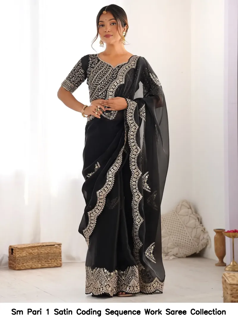Sm Pari 1 Satin Coding Sequence Work Saree Collection - Image 12