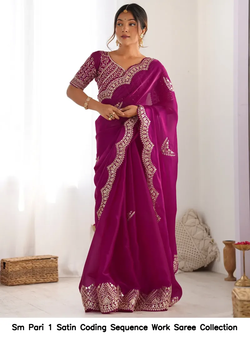 Sm Pari 1 Satin Coding Sequence Work Saree Collection - Image 14