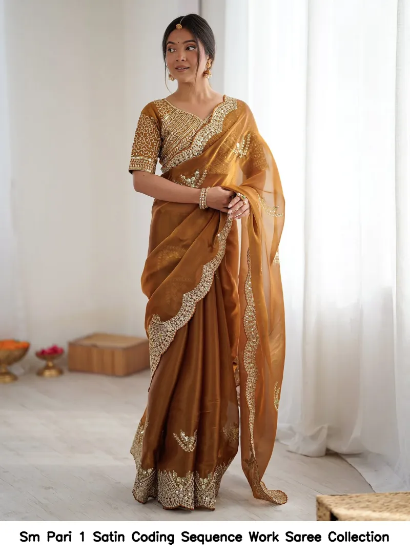 Sm Pari 1 Satin Coding Sequence Work Saree Collection - Image 3