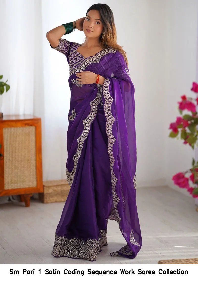 Sm Pari 1 Satin Coding Sequence Work Saree Collection - Image 4