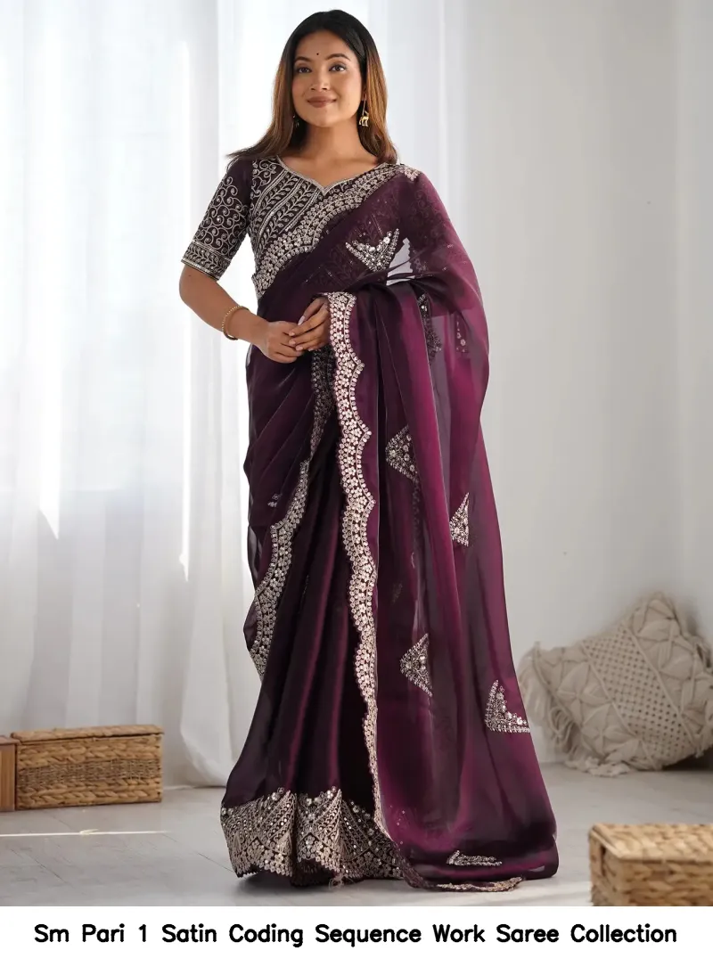 Sm Pari 1 Satin Coding Sequence Work Saree Collection - Image 6