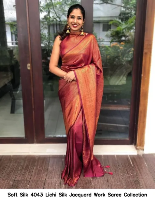 Soft Silk 4043 Lichi Silk Jacquard Work Saree Collection