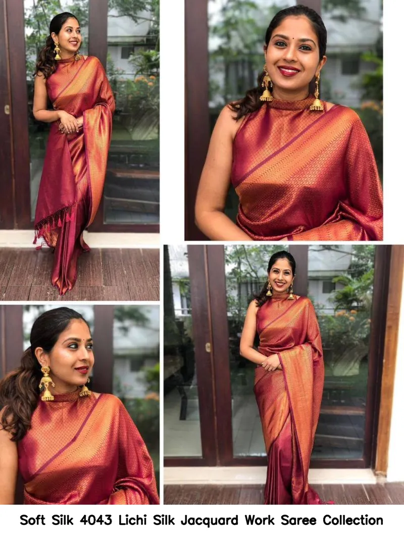 Soft Silk 4043 Lichi Silk Jacquard Work Saree Collection - Image 2