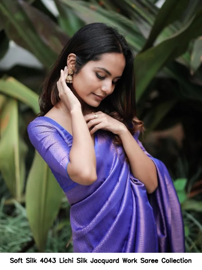 Soft Silk 4043 Lichi Silk Jacquard Work Saree Collection - Image 3