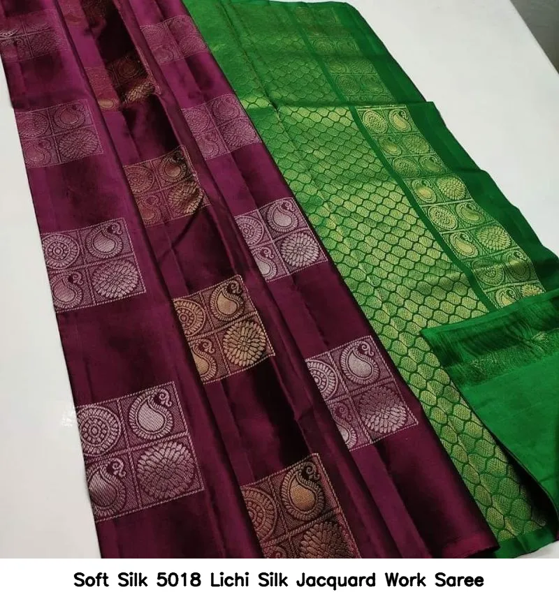 Soft Silk 5018 Lichi Silk Jacquard Work Saree - Image 11