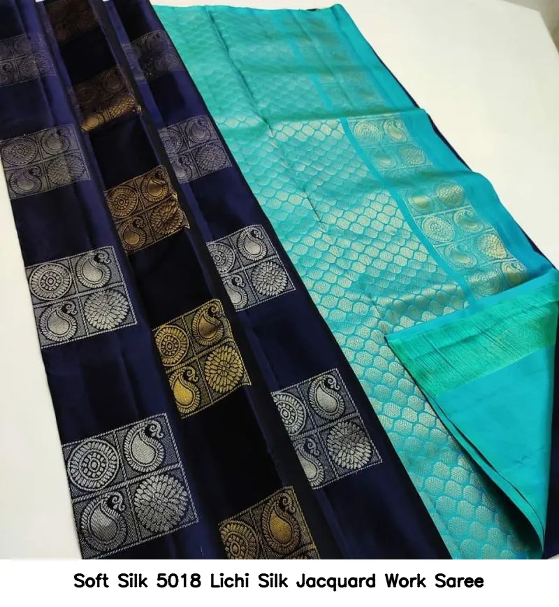 Soft Silk 5018 Lichi Silk Jacquard Work Saree - Image 2