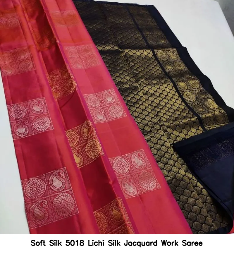Soft Silk 5018 Lichi Silk Jacquard Work Saree - Image 3