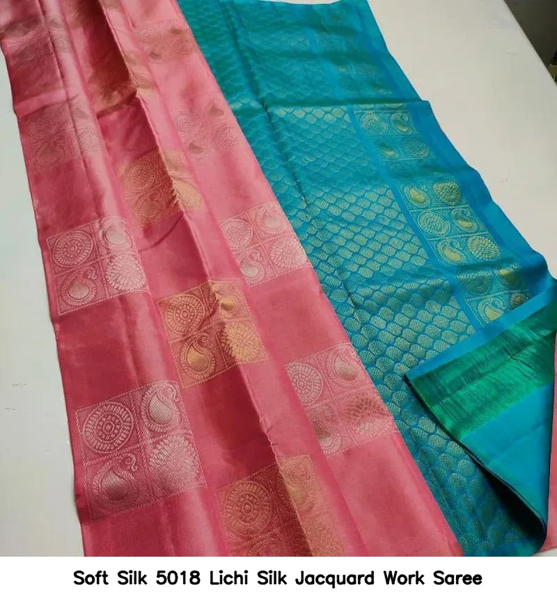 Soft Silk 5018 Lichi Silk Jacquard Work Saree - Image 4