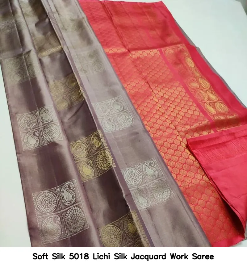 Soft Silk 5018 Lichi Silk Jacquard Work Saree - Image 6