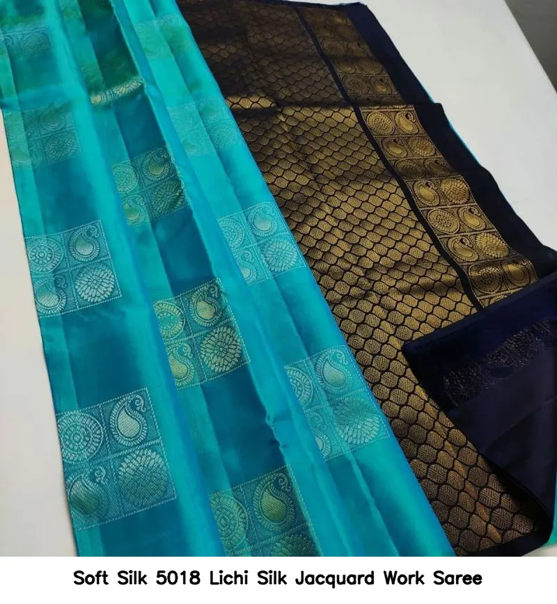 Soft Silk 5018 Lichi Silk Jacquard Work Saree - Image 7