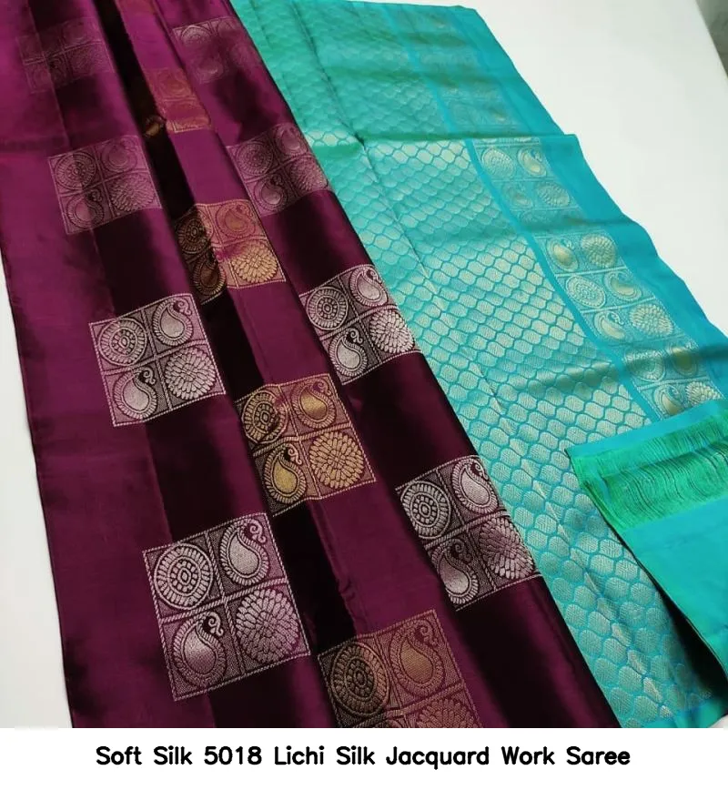Soft Silk 5018 Lichi Silk Jacquard Work Saree - Image 9