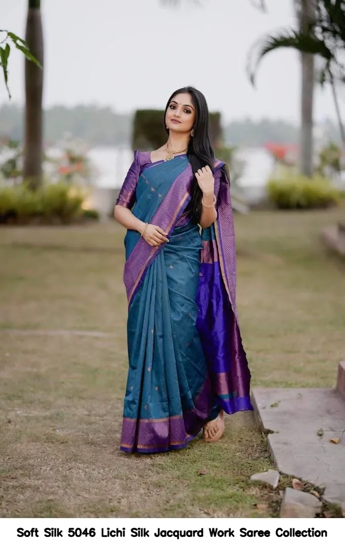 Soft Silk 5046 Lichi Silk Jacquard Work Saree Collection - Image 9