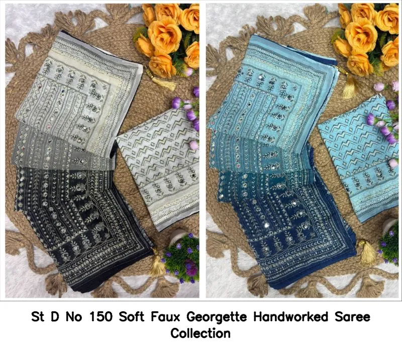 St D No 150 Soft Faux Georgette Handworked Saree Collection - Image 6