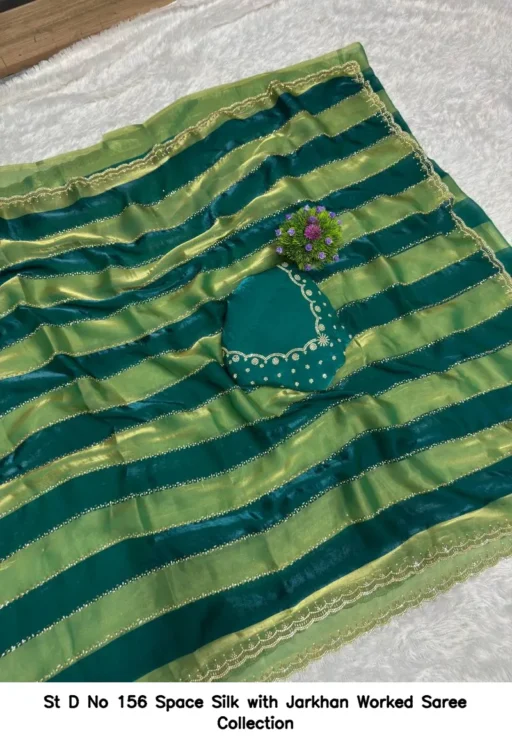 St D No 156 Space Silk with Jarkhan Worked Saree Collection
