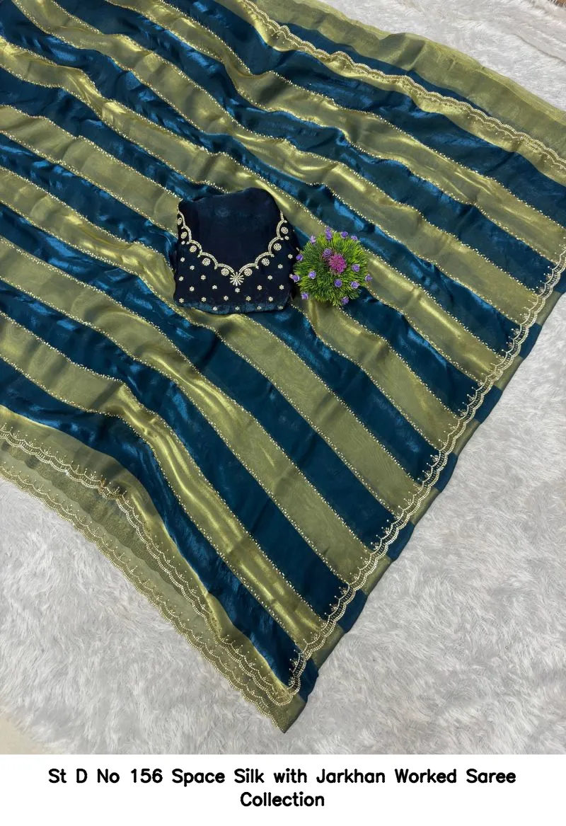 St D No 156 Space Silk with Jarkhan Worked Saree Collection - Image 2