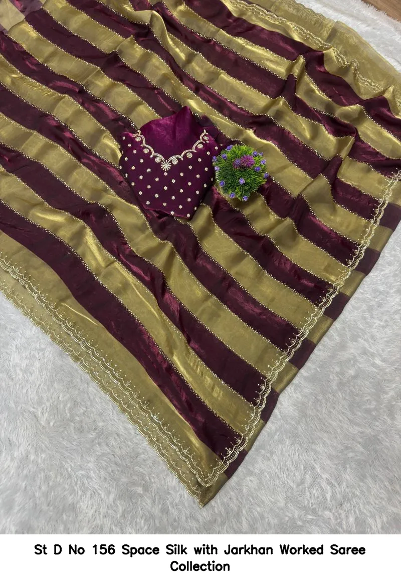 St D No 156 Space Silk with Jarkhan Worked Saree Collection - Image 3
