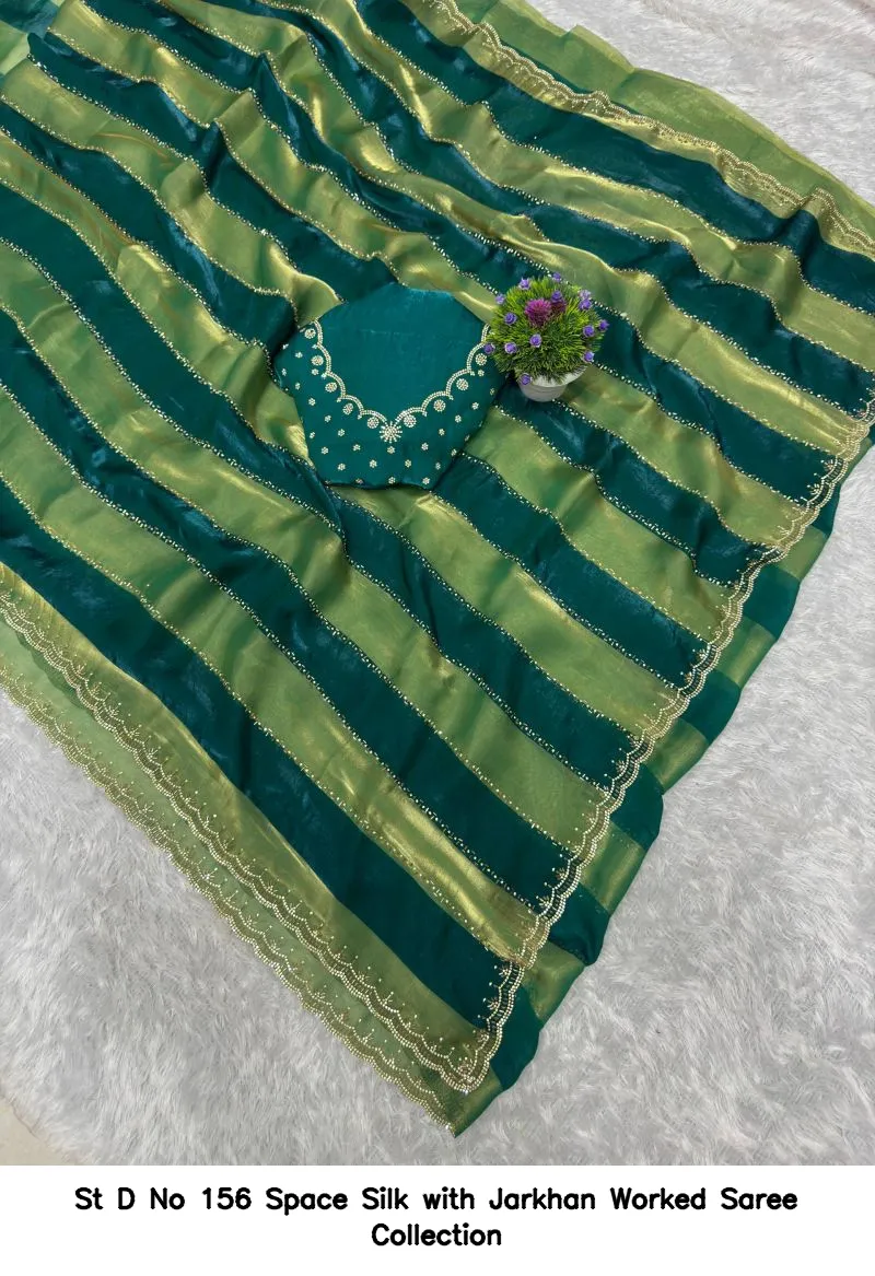 St D No 156 Space Silk with Jarkhan Worked Saree Collection - Image 4
