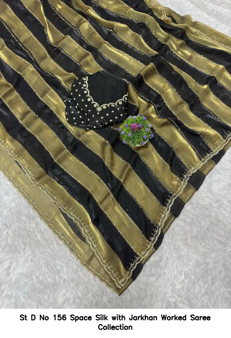St D No 156 Space Silk with Jarkhan Worked Saree Collection - Image 7