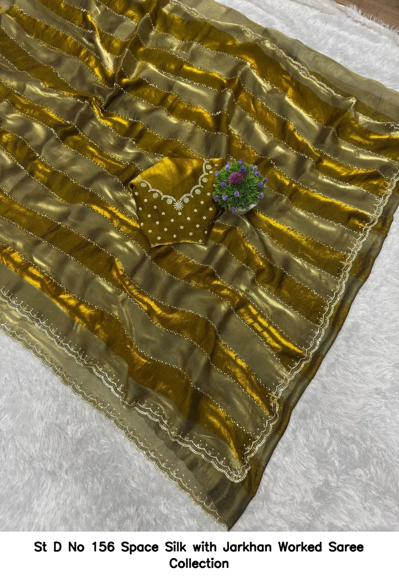 St D No 156 Space Silk with Jarkhan Worked Saree Collection - Image 8