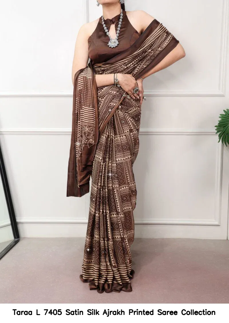 Taraa L 7405 Satin Silk Ajrakh Printed Saree Collection - Image 10