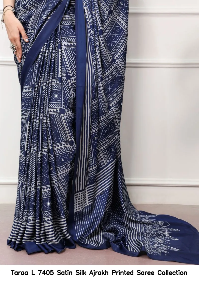 Taraa L 7405 Satin Silk Ajrakh Printed Saree Collection - Image 11
