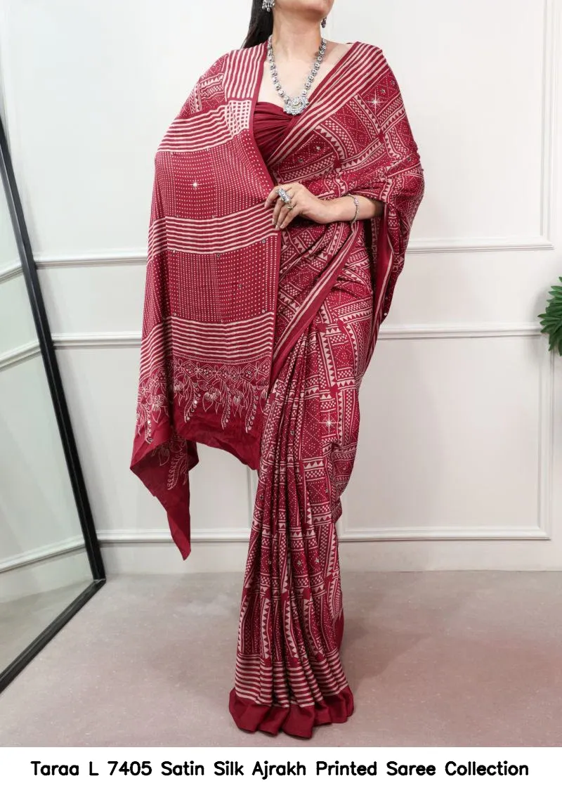 Taraa L 7405 Satin Silk Ajrakh Printed Saree Collection - Image 12
