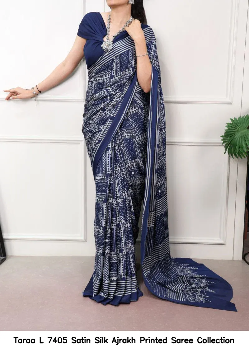 Taraa L 7405 Satin Silk Ajrakh Printed Saree Collection - Image 14