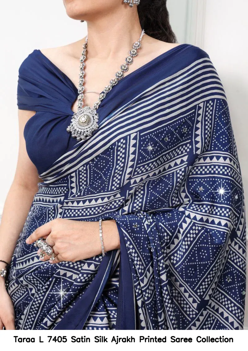 Taraa L 7405 Satin Silk Ajrakh Printed Saree Collection - Image 2