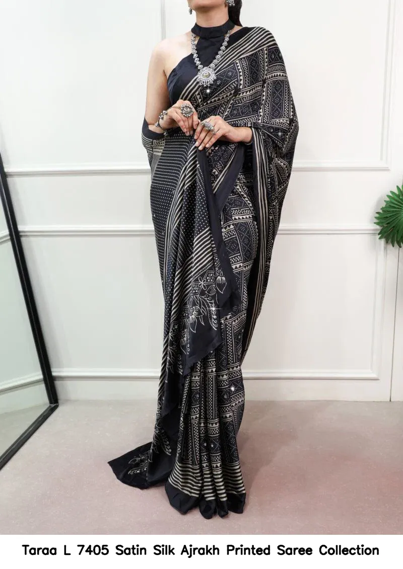 Taraa L 7405 Satin Silk Ajrakh Printed Saree Collection - Image 3