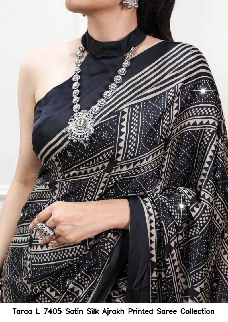 Taraa L 7405 Satin Silk Ajrakh Printed Saree Collection - Image 5