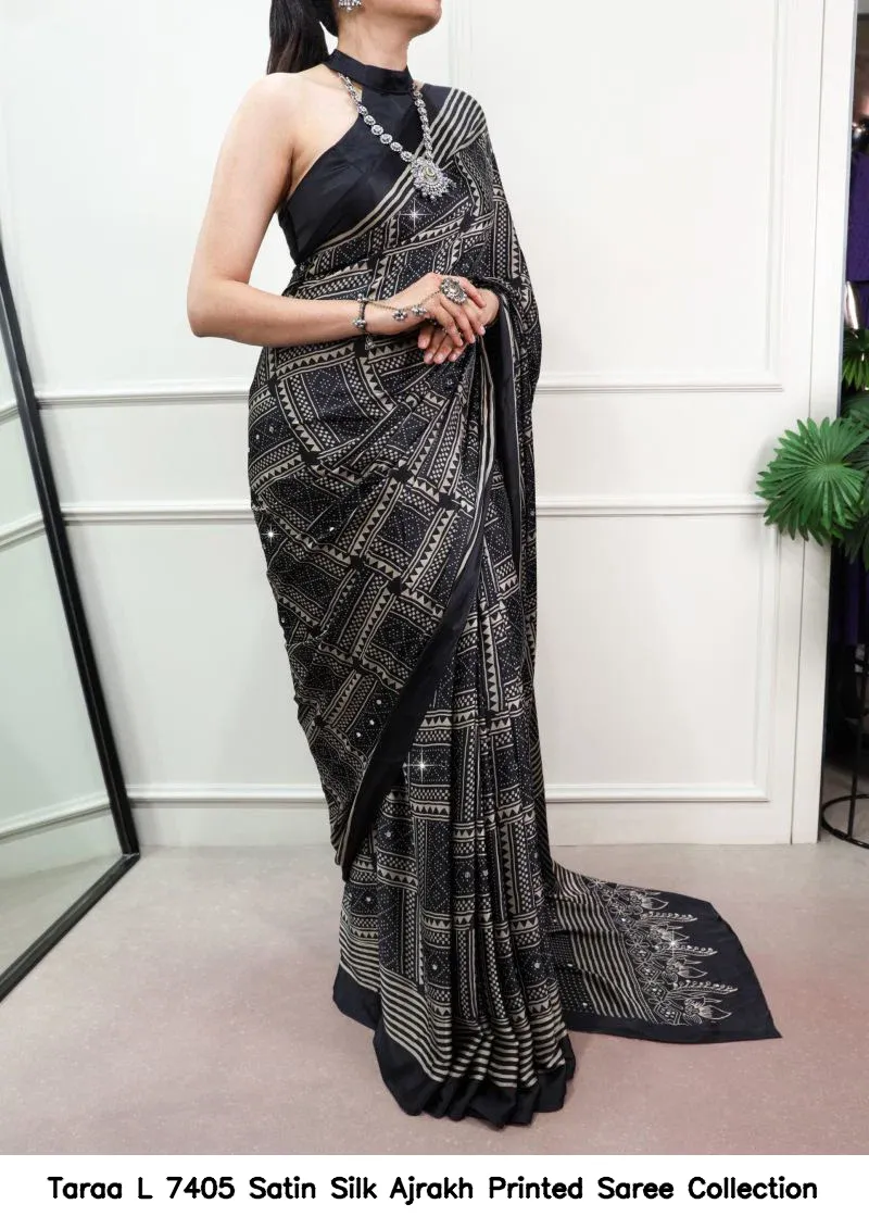 Taraa L 7405 Satin Silk Ajrakh Printed Saree Collection - Image 8