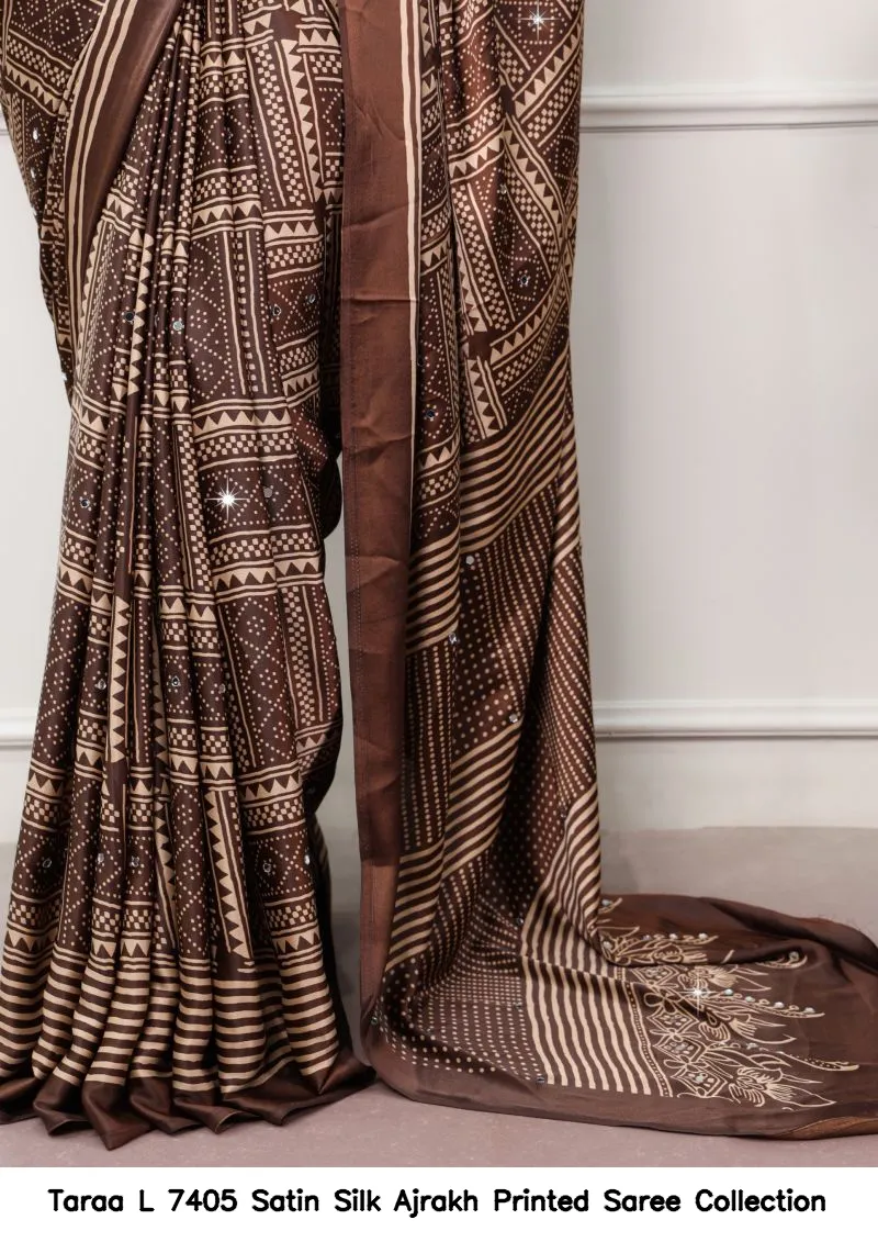 Taraa L 7405 Satin Silk Ajrakh Printed Saree Collection - Image 9