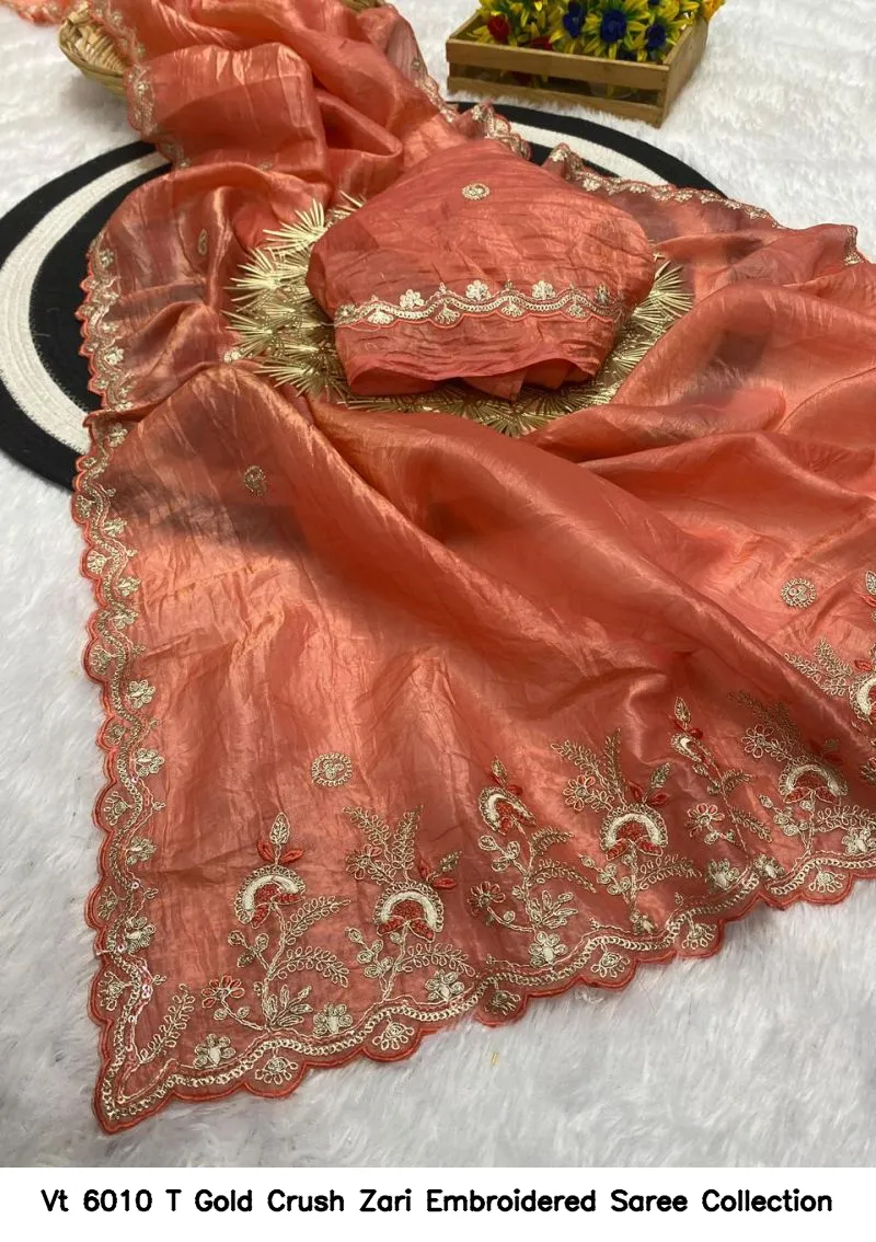 Vt 6010 T Gold Crush Zari Embroidered Saree Collection - Image 10