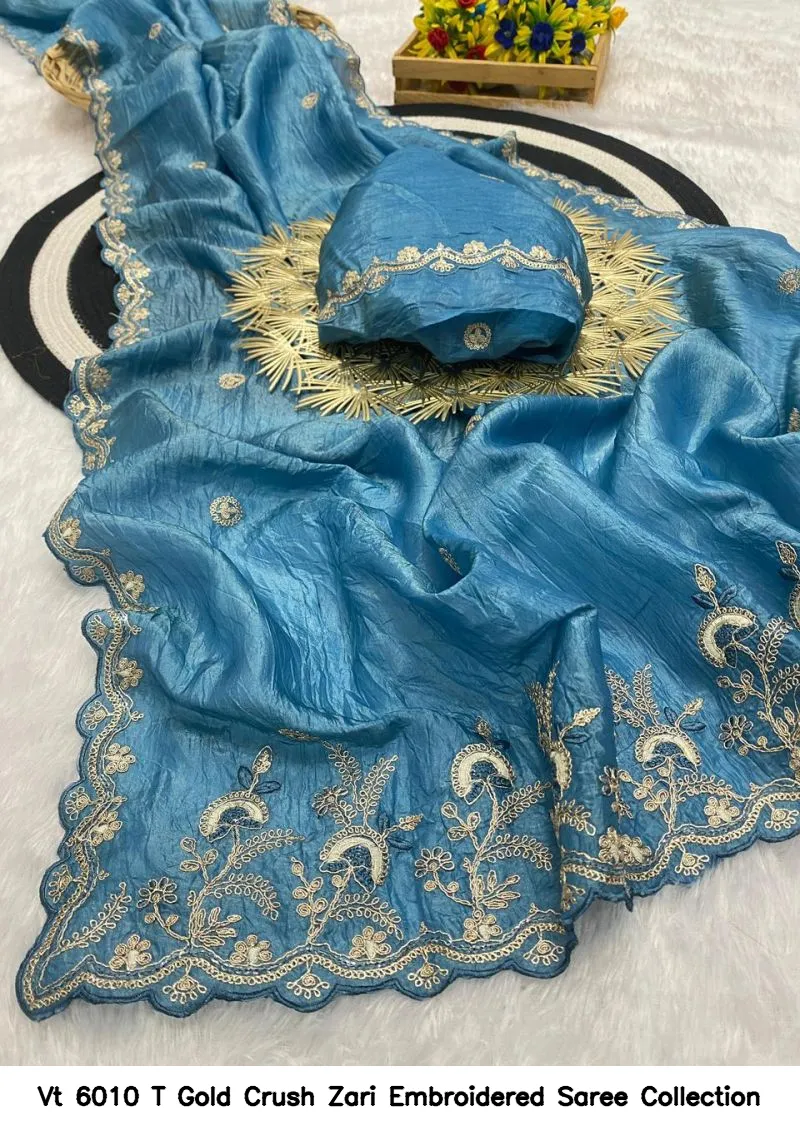 Vt 6010 T Gold Crush Zari Embroidered Saree Collection - Image 2