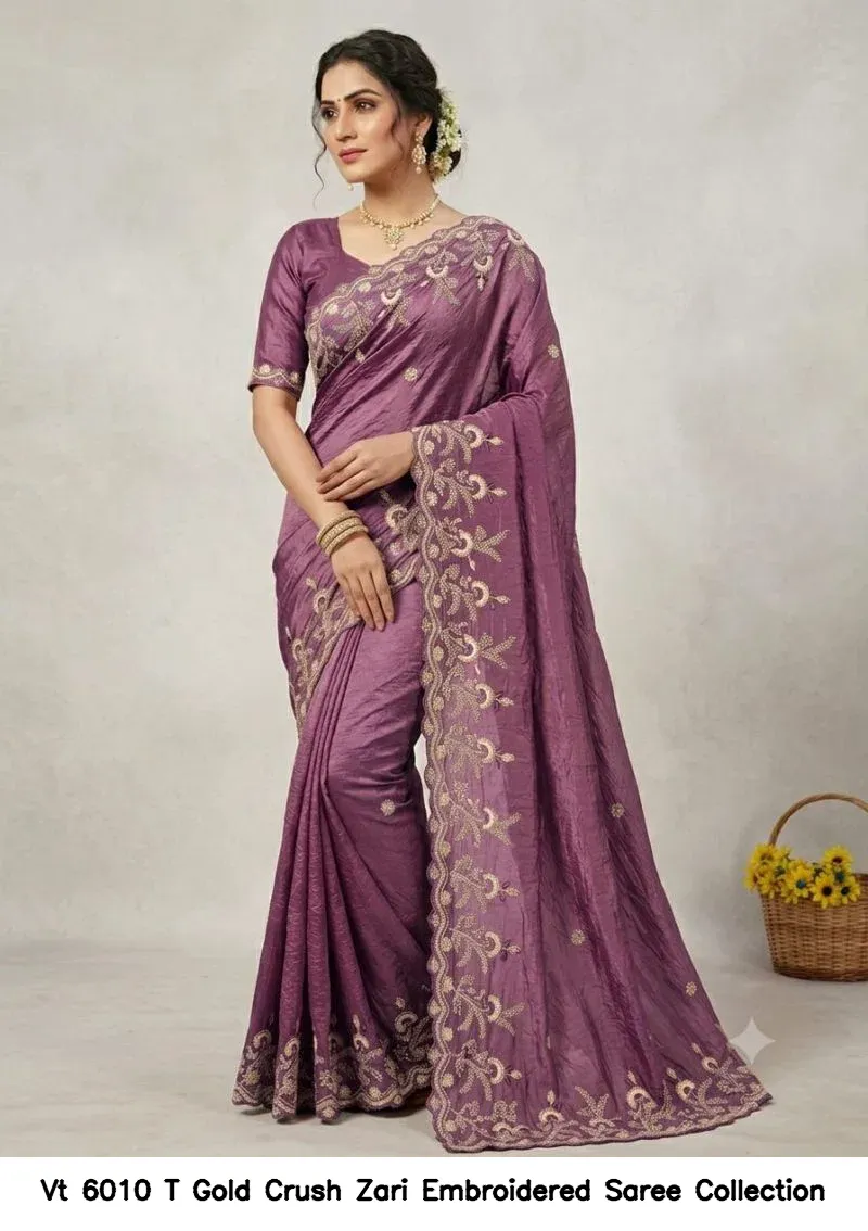 Vt 6010 T Gold Crush Zari Embroidered Saree Collection - Image 4